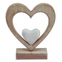 Artikel Dekorativt hjerte dekorationsstativ i træ borddekoration vintage H17,5cm