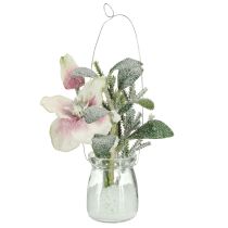 Artikel Kunstig julerose i glas kunstige blomster til ophæng H22cm