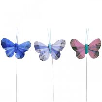 Artikel Deco sommerfugle fjer sommerfugl pink, blå 6cm 24p