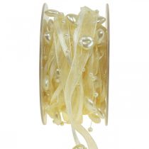 Artikel Deco bånd creme hjerter perler bryllup dekoration 10mm 5m