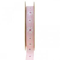 Artikel Dekorationsbånd pink med blomster gavebånd 15mm 15m