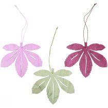 Artikel Dekorativ bøjle træ efterårsblade pink lilla grøn 12x10cm 12stk