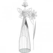 Artikel Blomsterfe med blomst, forårsdekoration, metallanterne, blomsterfe lavet af metal hvid H40,5cm