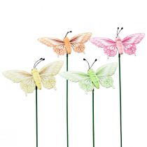 Artikel Blomsterprop træ dekorative sommerfugle på pind 23cm 16stk