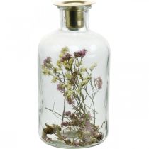 Artikel Glas med lysestage, glasdekoration med tørrede blomster H16cm Ø8,5cm