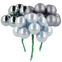 Artikel Mini juletræskugler i glas, spejlblanke bær, blå toner, 25 mm, 140 stk.