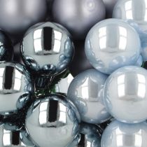 Artikel Mini juletræskugler i glas, spejlblanke bær, blå toner, 25 mm, 140 stk.