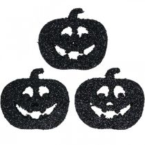 Artikel Scatter dekoration Halloween græskar dekoration 4cm sort, glitter 72stk