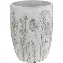 Artikel Vase Beton Hvid Blomstervase med reliefblomster vintage Ø18cm