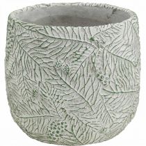 Artikel Plantekasse keramik grøn hvid grå gran grene Ø12,5cm H12cm