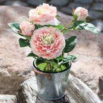 Artikel Dekorativ rose i en krukke, romantiske silkeblomster, pink pæon