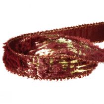 Artikel Dekorativt bånd med pelssmykker bånd imiteret pels Bordeaux Guld 25mm 15m