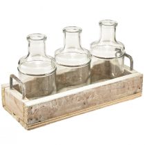 Artikel Flaske dekorativt glas med træbakke vintage 24x9,5x14cm