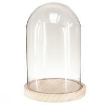 Artikel Glasklokke oval træbund glasoverligger klar natur Ø17cm H24cm
