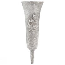Gravvase grå vase til opklæbning med rosenmotiv H26cm 2stk