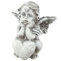 Lille engel med hjerte gravdekoration figur grå H5,5cm 6 stk