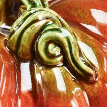 Artikel Skinnende keramisk græskar i lys rød-orange med grøn stilk - 21,5 cm - ideel efterårsdekoration