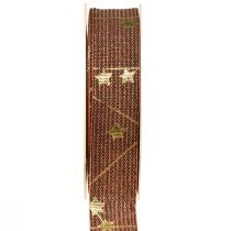 Artikel Julebånd med stjerner pyntebånd brun guld 25mm 18m