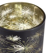 Artikel Elegant glaslanterne med fyrværkeridesign - sort og guld, 9 cm - ideel dekoration til festlige lejligheder - pakke med 6
