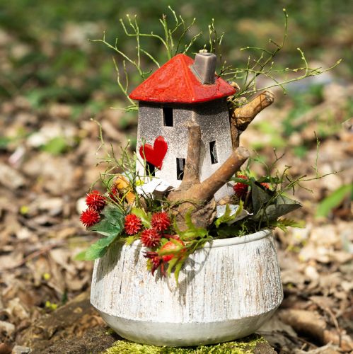 Kærlige keramiske huslanterner i sæt af 2 - hjertedesign, rød &amp; naturlig, 17,5 cm - romantisk dekoration til hjemmet