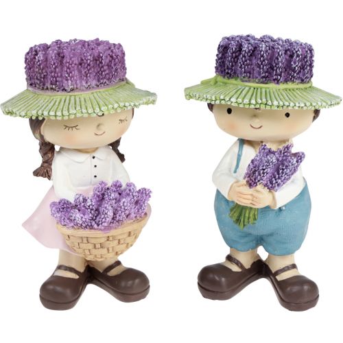 Floristik24 Dekorative figurer lavendel dekoration pige & dreng H14,5cm 2 stk