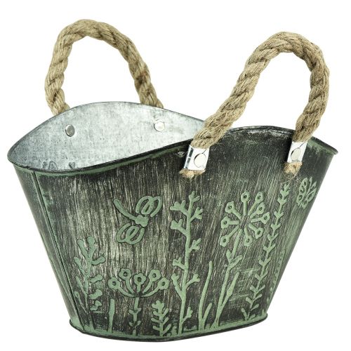 Artikel Urtepotte med hanke pose metal jute 19×13,5×13,5cm