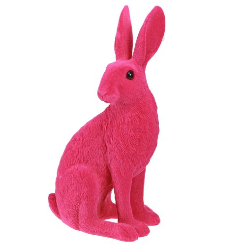 Dekorativ kanin siddende figur påskehare flocked pink 12×9×25cm