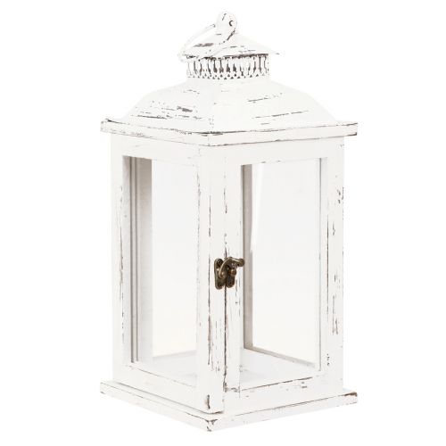 Dekorativ lanterne shabby chic træ hvid 17,5x17,5cm H37cm