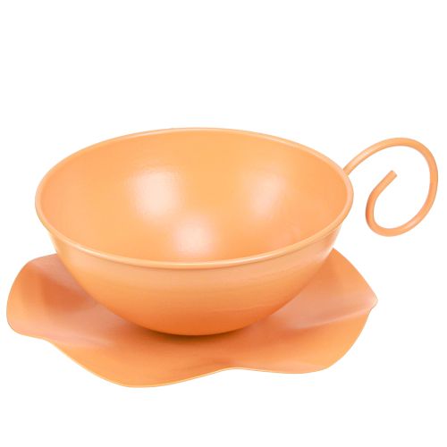 Dekorativ kop Ø16cm H9cm med tallerken metal dekoration orange 2stk