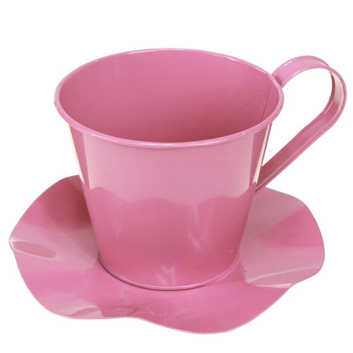 Dekorativ tekop metalkop med tallerken pink Ø12 H10cm 8 stk