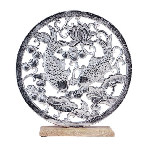 Artikel Dekorativ ring metal træ base sølv lotus koi dekoration Ø32cm
