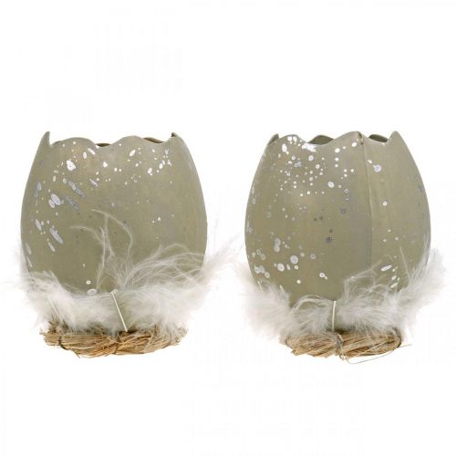 Artikel Æg til pynt, påske, deco æghalvdel, forårsdekoration Ø8cm H10cm grå, sølv 4 stk.