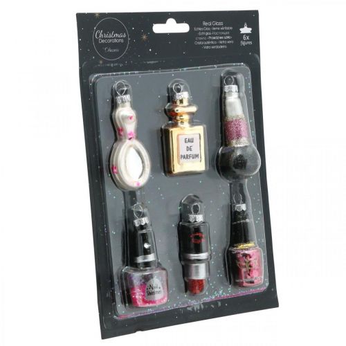 Floristik24 Juletræsdekoration Beauty & Glamour, glasvedhæng kosmetikmix H5,5–7cm ægte glas 6 stk.
