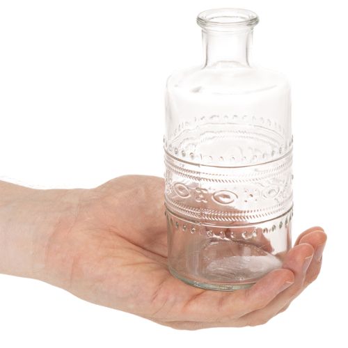 Artikel Glasflaske med mønster, cylindrisk, klar, dekorativ vase, 15 cm, 6 stk.