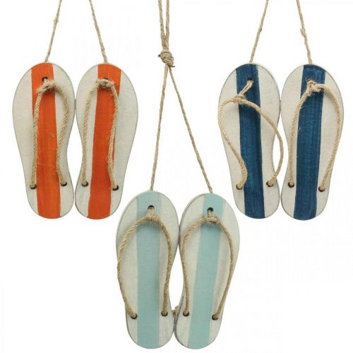 Dekorative flip flops hængende dekoration maritim orange/blå H15cm 3 stk