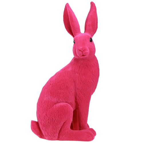 Bunny pink dekorativ påskehare siddende flokket 16×13×35cm