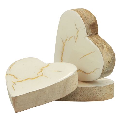 Artikel Træhjerter dekorative hjerter hvidguld glans crackle 4,5cm 8stk