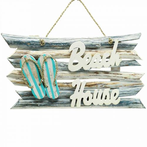 Træskilt “Beach House” maritim hængende dekoration 46×5×27cm