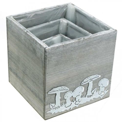 Artikel Træterninger med svampe, efterårsdekoration, planteæske 20/16/12 cm, sæt med 3