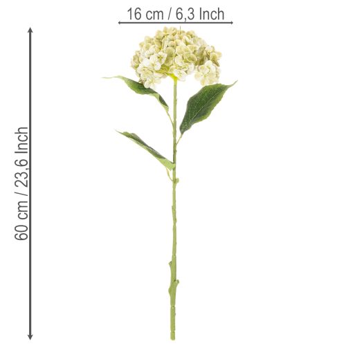 Artikel Kunstig hortensiablomst med lang stilk og blade, 60 cm