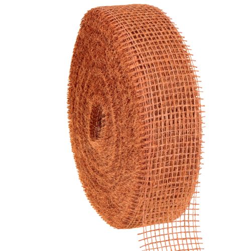 Artikel Jutebånd, rød-orange, netbånd, jute, økologisk, terrakotta, 5 cm bredt, 40 m langt