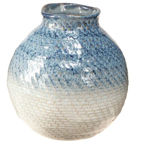 Keramisk vase glaseret blå hvid flettet look H18,5cm