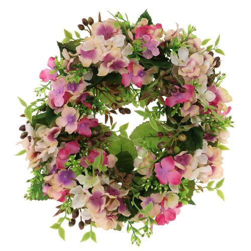 Artikel Blomsterkrans med hortensia og bær pink Ø30cm