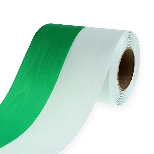 Kransbånd Moiré grøn-hvid 100mm 25m