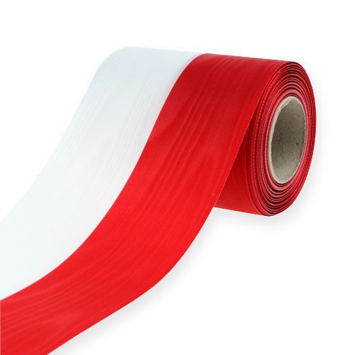 Kransbånd moiré hvid-rød 100 mm