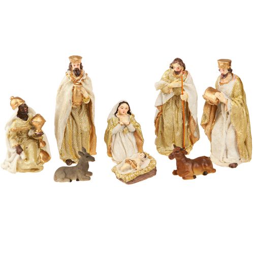 Nativity figurer sæt 8 figurer cremeguld håndmalet 6-12,5cm