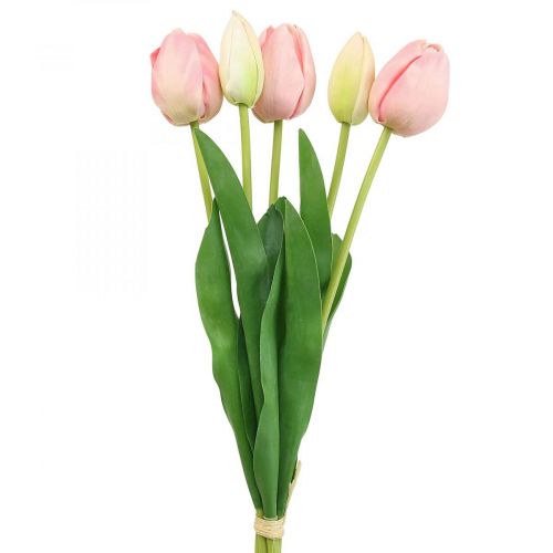 Floristik24 Kunstige blomster tulipan pink, forårsblomst 48cm bundt af 5