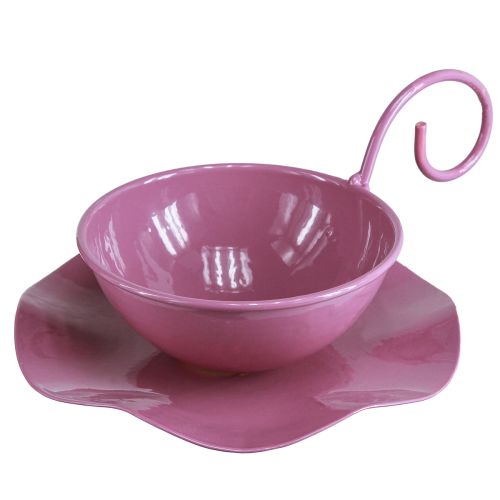 Floristik24 Metal dekorativ kop med underkop pink H8cm Ø11,5cm 2stk