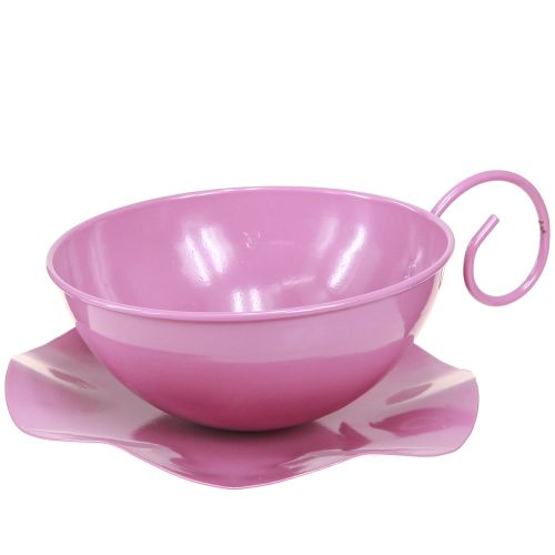 Metalkop Ø16cm H9cm dekorativ kop med underkop pink 2stk