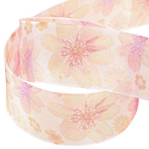 Artikel Organza bånd med blomster gavebånd abrikos 40mm 15m